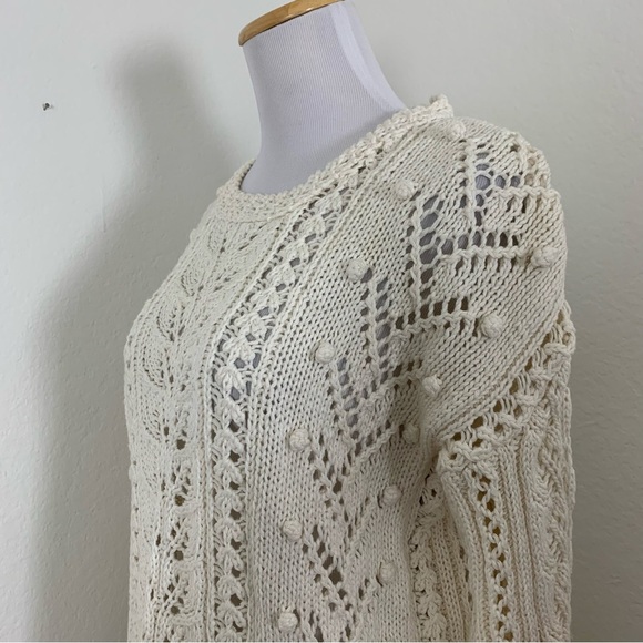 Vtg Chaus Longline Cable Knit Hobnail Sweater Womens M Ramie Cotton Cottage - Picture 5 of 17